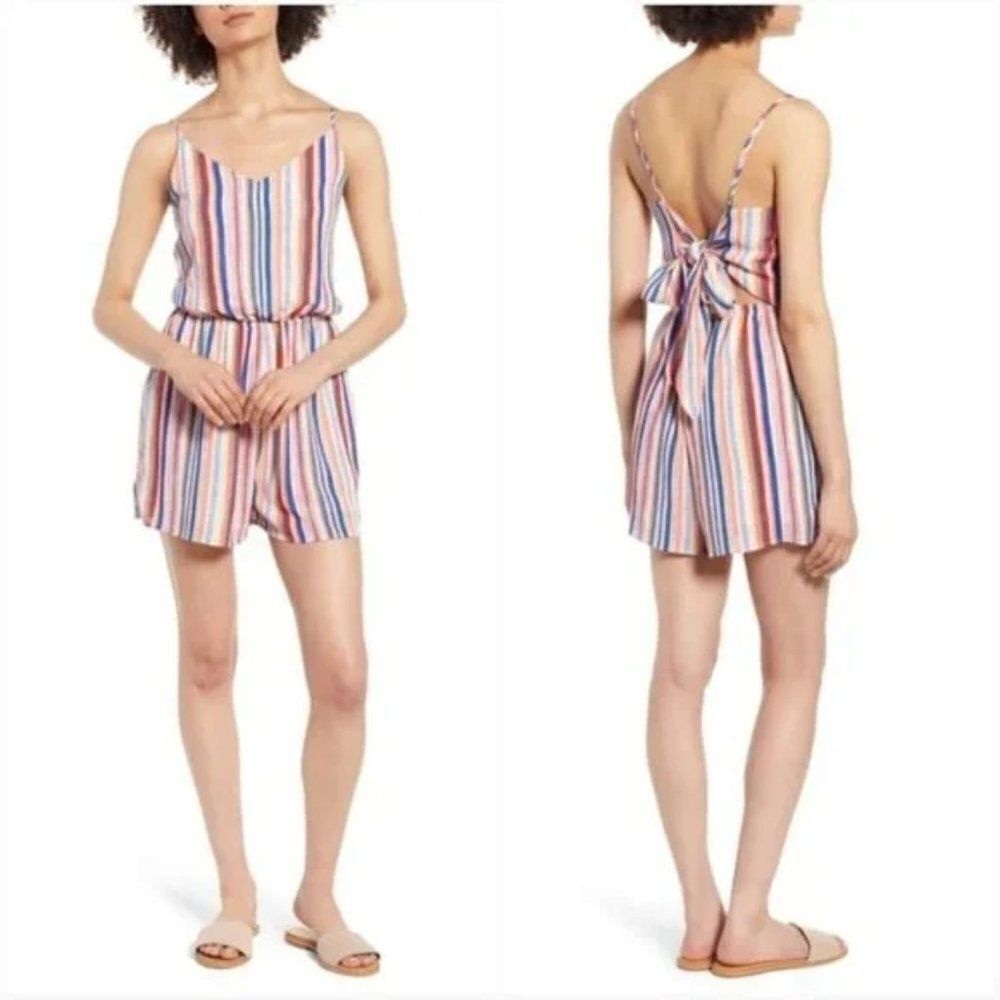 One Clothing Open Back Striped V-neck Romper - size XL